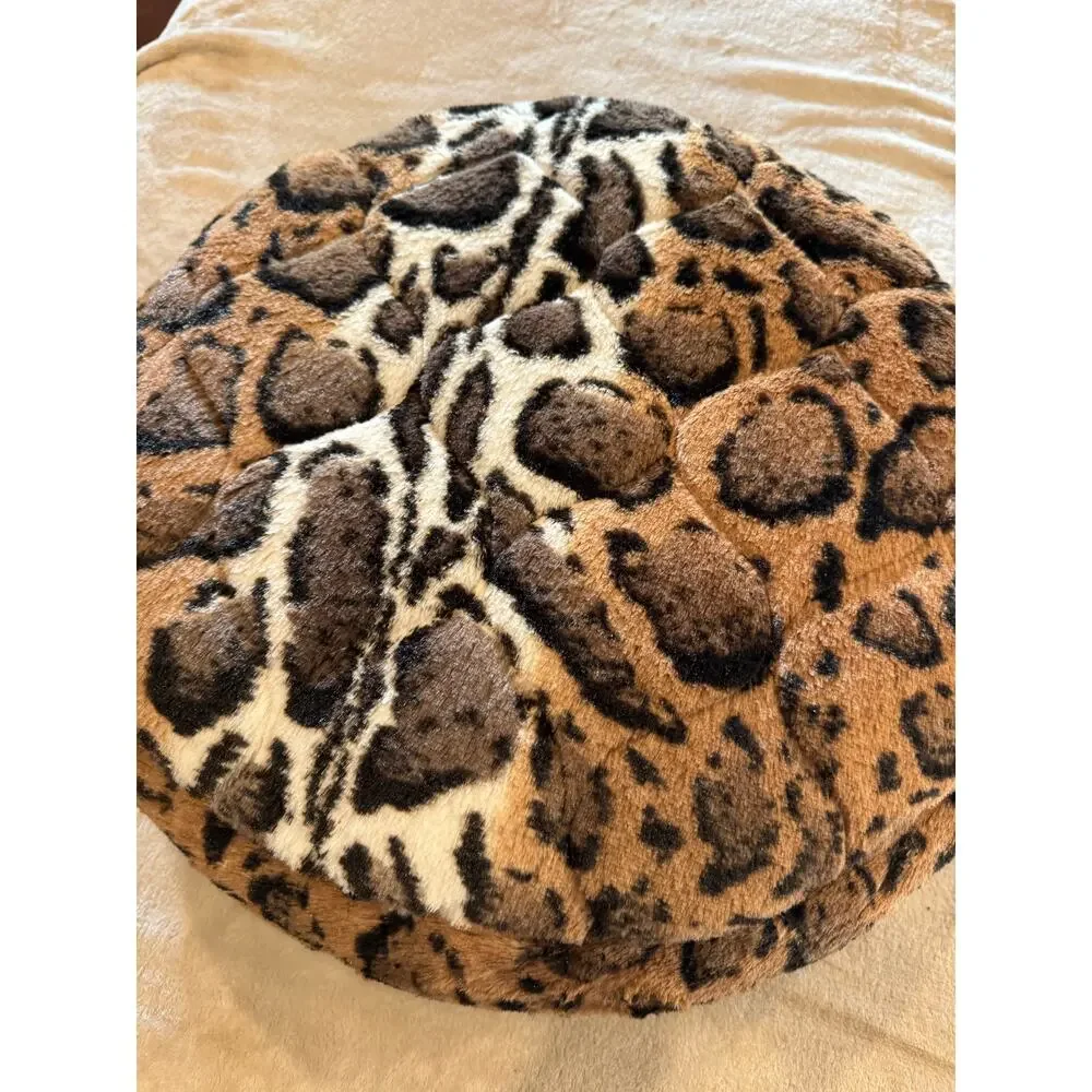 Clouded Leopard Faux Fur Donut Pet Bed – 18″ x 8″ – Plush, Washable Dog